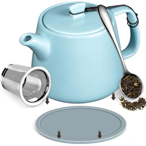 Brew To A Tea Stump Teapot Set, 600ml/20.29oz Porcelain Tea Pot Heat-Resistant with Removable Strainer,Includes Coaster & Spoon