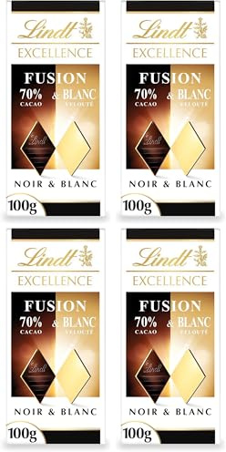 Lindt - Tablette EXCELLENCE Noir 70% Cacao & Blanc - Fusion de Chocolat Noir & Blanc, 100g (Lot de 4)