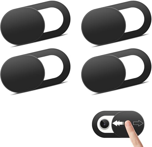 Wanme Webcam Abdeckung, 0.6mm Ultra-Dünn ABS Slider Kamera Cover Zubehör für MacBook Pro/Air, iPad, iPad Air, Laptop, Handy, Tablet, Mac, PC, usw. (4 Stück Schwarz)