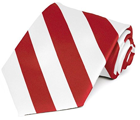 tiemart Extra lange gestreifte Krawatte, Rot und weiß
