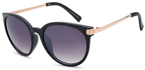 styleBREAKER Damen Sonnenbrille in Katzenaugen Cat-Eye Form, Kunststoff Vollrand Gestell und Metall Bügel 09020073, Farbe:Gestell Schwarz-Gold/Glas Grau Verlauf