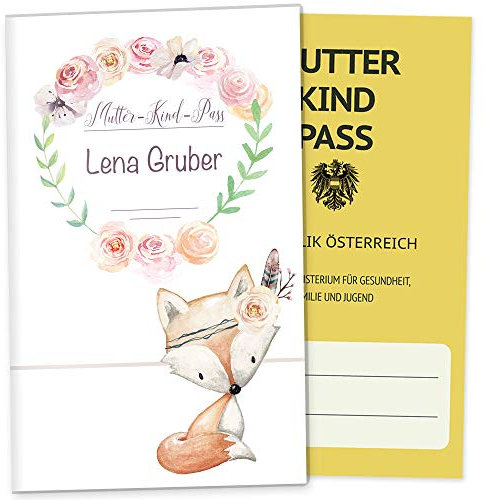OLGS Mutter-Kind-Pass Hülle: Süßes Boho-Design - Individuell gestaltbar mit Namen, Schutz für den österreichischen MuKiPass Österreich personalisiert, Fuchs
