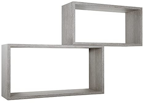 MODULARREDO | BIS RETTANGOLO BISLUNGO Set di 2 Mensole da Muro, Pensile Bagno, Mensola da Parete, Scaffale da Parete, Rovere Grigio Nuovo, 70x35 p20 cm e 60x30 p20 cm - Made in Italy