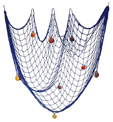 Rete da pesca Decorazione della parete Stile mediterraneo nautico Cornice per appendere foto Con conchiglie per decorazioni per feste di compleanno di Natale Ornamenti 79 x 40 pollici avec Clous blu