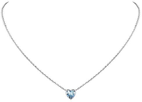 Suplight Damen Halskette 925 Silber Herzkette mit synthetische Aquamarin Geburtsstein März hellblau Zirkonia Anhänger Minimalist Mondstein Kette 40+5cm/1,5mm Schmuck für Freundin