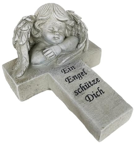 Home3010 +Grabschmuck Grabdeko/Kreuz *EIN Engel schütze Dich* wetterfest grau-antik
