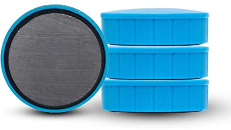MAUL Magnet MAULsolid, SB-Verpackung – bruchsichere und kleine Magnete für einen vielseitigen Einsatz – Magnet rund mit modernem Design – Ø 38 x 12,5 mm – 4er Pack – blau