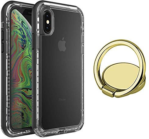 LifeProof Next Series Schutzhülle für iPhone Xs & iPhone X, mit goldfarbenem Ring-Fingerhalter, keine Einzelhandelsverpackung, schwarzer Kristall