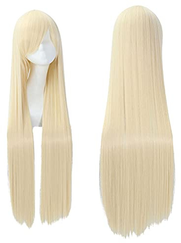 HZ-063A13 Perücke, glatt, 80 cm, mit dickem Pony, bunt, Cosplay-Perücke