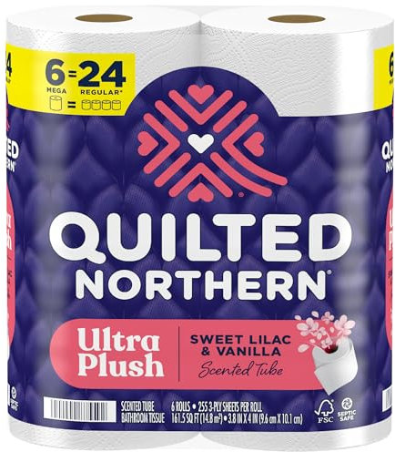 Quilted Northern Ultra Plush® Papier toilette avec tube parfumé lilas doux et vanille, 6 méga rouleaux, papier de bain 3 plis
