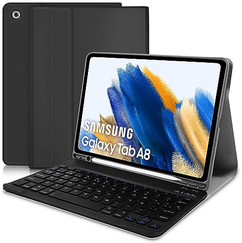 Zabatoco Funda con Teclado Español Ñ para Samsung Galaxy Tab A8 10.5(SM-X200/X205/X207) 2022,Teclado inalámbrico Desmontable Bluetooth con Cubierta Protectora, Teclado Samsung A8 10.5