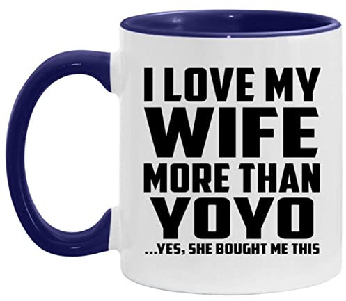 Designsify Gifts, I Love My Wife More Than YoYo, 11oz Accent Coffee Mug Purple Ceramic Tea-Cup with Handle - for Birthday Anniversary Christmas Mothers Day Fathers Day Party, to Men Women Him Her