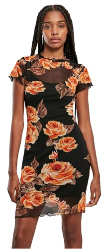 Urban Classics Women's Ladies Mesh Double Layer Dress Casual, Black/Orange, XXL