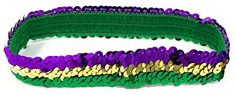 Grünes, goldenes und violettes Damen-Kostüm-Stirnband aus Polyester mit Pailletten, 38 x 4,5 cm