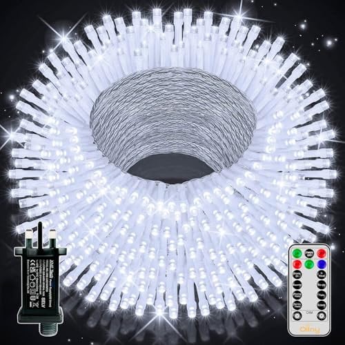 Ollny 50m 500 LED Fairy Lights Mains Powered, Outdoor Waterproof String Light with Remote/Plug/Modes/Timer, Bright Cool White Lighting Outside Indoor Garden Tree Party Wedding Decorations
