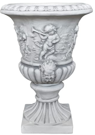 gartendekoparadies.de Pflanzvase mit Engeln Pflanzgefäß aus Steinguss, H. 78 cm, 25 Liter, 95 kg, Grau, frostsicher für Außenbereich