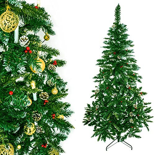 ZOLTA Weihnachtsbaum Künstlich mit Weihnachtsdeko 200 cm – Naturgetreu und Dicht Weihnachtsbaum – Tannenbaum Künstlich mit Schneebedeckte Nadeln - Stabiler Stand