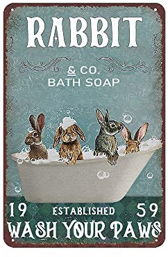 Retro Metallschild Blechschild Sprüche Vintage Poster Kaninchen Badezimmer Türschilder Blech Kunst Schilder Hof Bar Cafe Küche WC Wand deko 20x30cm