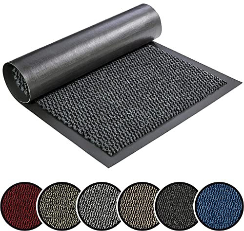 TrendMakers Barrier Mat Small Grey/Black Door Mat Rubber Backed Medium Runner Barrier Mats Rug PVC Edged Heavy Duty Kitchen Mat(40 X 60 Cm)