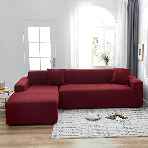 LJQAIZYL Sofa überzug L Form,Schonbezug Wohnlandschaft Ecksofa Chaiselongue Sofa Überwürfe,Couch Bezüge Sofabezug für Wohnzimmer,Jacquard Eck Sofa Abdeckung für 1 2 3 4 Sitzer,Red-2seats+4seats