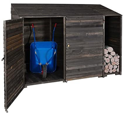 Mendler Geräteschuppen HWC-J75, Geräteschrank Gerätehaus, Holz gebeizt MVG-Zertifiziert, 180x250x93cm - anthrazit-grau