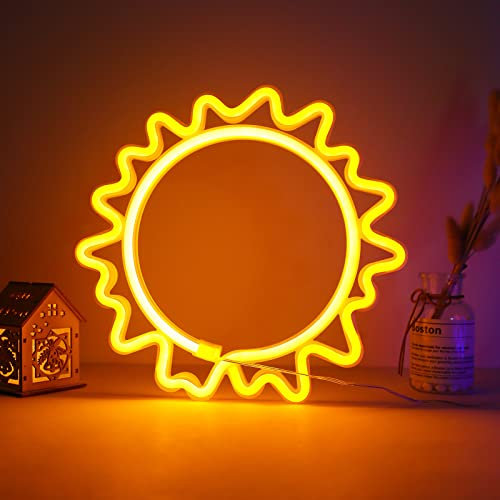 DWOOKE Sun Neon Signs,LED Neon Light,Warm White Sunflower Neon Sign for Wall Decor,Battery and USB Operated Neon Light Signs,Neon Decorative Lights for Bedroom,Party,Christmas,Wedding,Bar