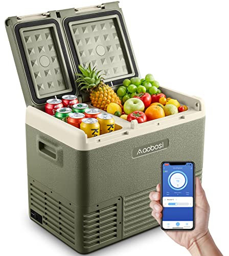 AAOBOSI Frigo Portatile,Frigo Auto 33L per Conservare Bevande E Alimenti,-20°C - 20°C,12/24V,Frigorifero portatile a doppia zona con WiFi e controllo touch Led,Adatto Per Viaggi e Feste ecc.