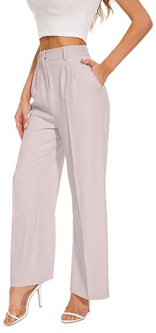 FUNYYZO Pantalon large pour femme, taille haute élastique dans le dos, pantalon de travail long et droit, 006# Rose Sakura (fin), Taille XL