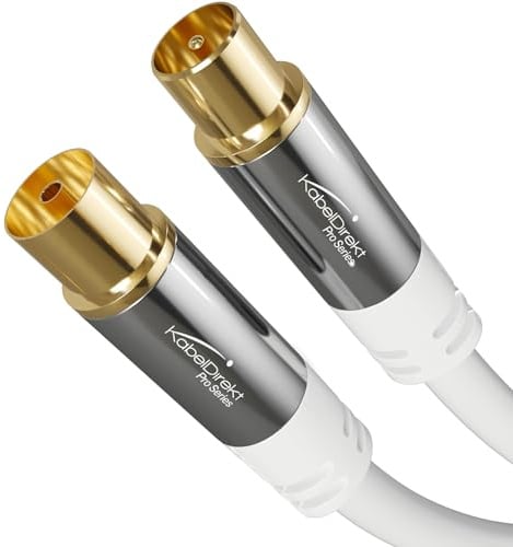 KabelDirekt – 4K Antennenkabel (Koax) – 20m – Stecker/Buchse, Weiß | Fernsehkabel für DVB-C, DVB-T & DVB-S, digital & analog – Anti-Interferenz-Schirmung, Stecker auf Buchse
