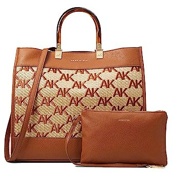 Anne Klein Große Handtasche Tragetasche aus besticktem AK-Stroh, Sattel-Natur/Sattel, Einheitsgröße