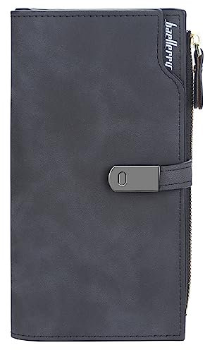 HNOOM Portefeuille Femme en Cuir PU Longue Porte Monnaie Femme Grande Capacite Porte Feuilles pour Femme avec 24 Emplacements Cartes et Zippé Pochette à Monnaie (Noir-L)