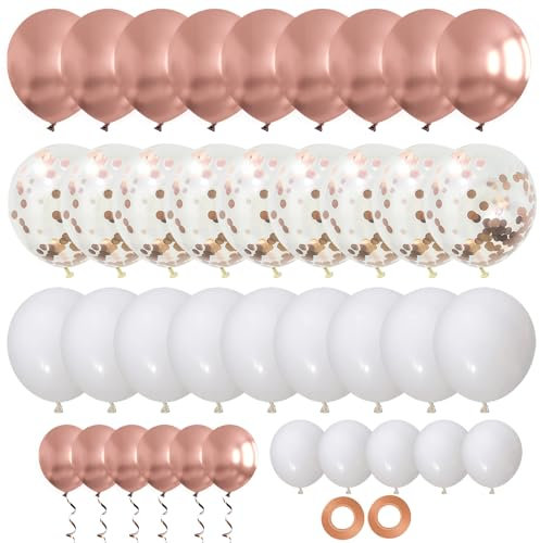 70 Stück Luftballons Roségold Weiß Ballons Rosé Gold Konfetti Luftballons Latex Helium Ballons für Hochzeit Verlobung Valentinstag Bride to be Geburtstag Taufe Kommunion Partydekorationen