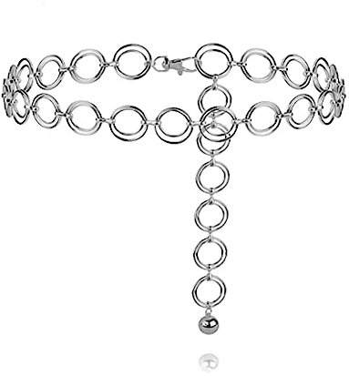 AWAVM Multi Layer Waist Chain Metal Belt, Metal Link Body Belly Waist Chain,chain belts for women,Adjustable Chain Belt for Pants Dresses(silver)