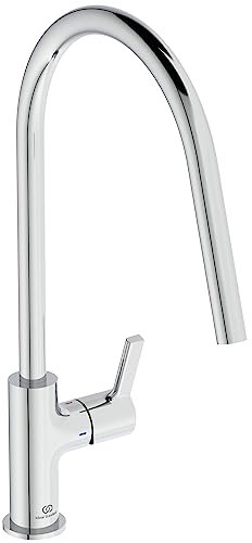 Ideal Standard – Gusto Küchenarmatur, Hoher Auslauf mit zylindrischem Querschnitt, mit FirmaFlow Kartusche, Niederdruck, Schwenkbereich 360°, Schnellmontagesystem EasyFix+, Chrom