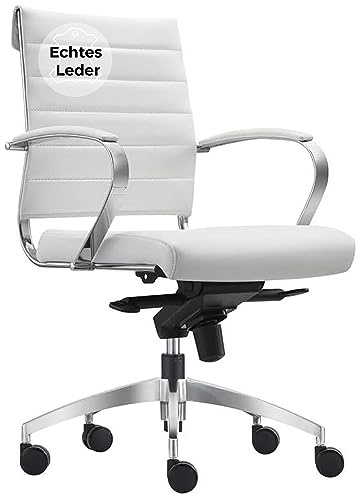 Bürostuhl Cádiz mit Synchron-Wippmechanik - in 3 (Leder, Weiß)