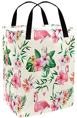 Panier à linge avec poignée,grand panier à linge,flamant rose tropical Imprimer des paniers à linge pour la lessive