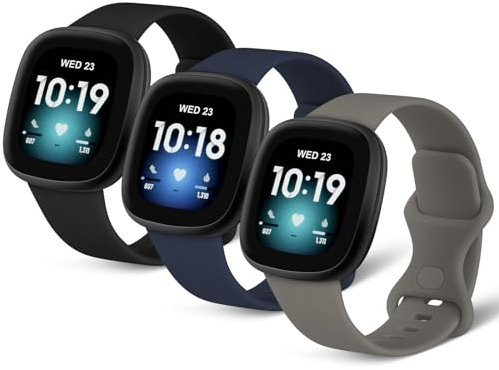 AXFEE Cinturino per Fitbit Versa, 3 Pezzi Cinturino Regolabile Cinturino Sportivo, Silicone Cinturino Ricambio, Compatibile per Fitbit Versa 3/Fitbit Versa 4/Fitbit Sense/Sense 2 (Piccolo/Grande)