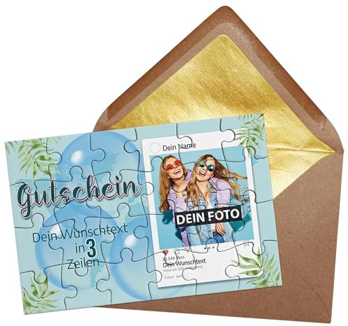 PR Print Royal Fotopuzzle als Gutschein - Puzzle mit Foto, Namen und Text Personalisieren - Geschenk für die Beste Freundin, Geburtstag | 24 Teile inkl. Briefumschlag mit Gold-Inlay