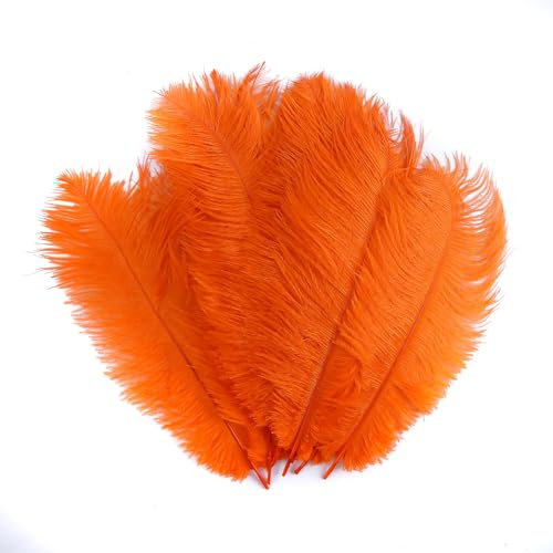Asudaro 10pcs DIY Straußenfedern Federn Dekor 25-30cm Länge Flauschige Federn Bunte Natürliche Federn Naturfedern für DIY Handwerk Art Basteln Karneval Rosen Montag Halloween Fest Versch orange