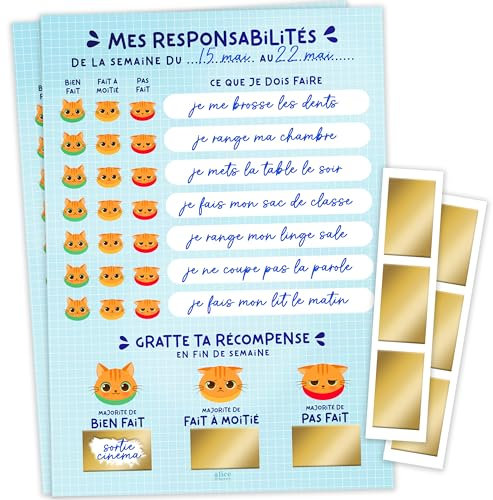 Tableau Récompenses Enfants à Gratter - Motivation pour l'Apprentissage de l'Organisation & de l'Autonomie (2 Feuilles Recto/Verso + pastilles à gratter) - Pack 4 semaines