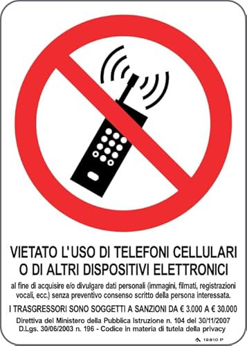 GLOBAL CARTELLO SEGNALETICO - VIETATO L'USO DI TELEFONI CELLULARI O DI ALTRI DISPOSITIVI ELETTRONICI - Adesivo Extra Resistente, Pannello in Forex, Pannello In Alluminio (30x42 cm, Plastica)