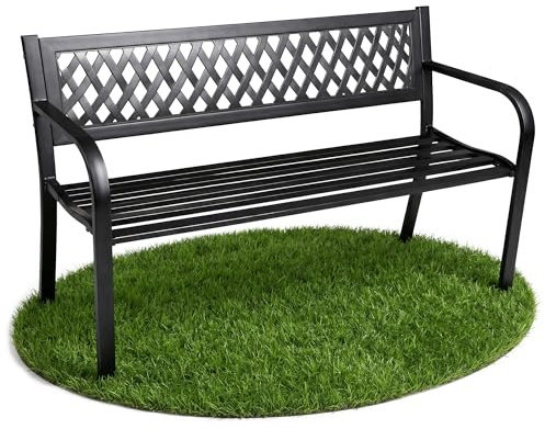 AKORD Gartenbank Kalia | Bank Garten mit Stahlbeinen | Sitzbank Draußen Wetterfest | Outdoor Holzbank | Gartenbänke mit Armlehne | Parkbank | Breite 122 cm | Schwarz