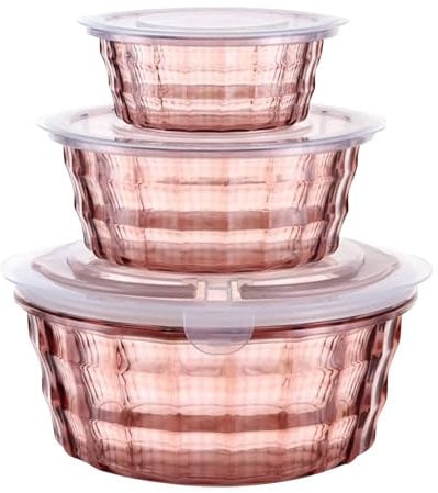 Lot de 3 boîtes de conservation en verre avec couvercles - Conteneurs hermétiques en plastique transparent pour céréales, avoine, voyages d'affaires, pique-niques, repas scolaires (rose)