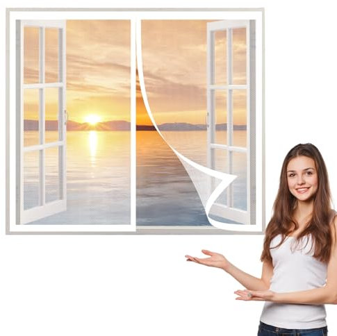 Zanzariera per Finestra 150 x 140 cm, Zanzariera Magnetica Adesivo, Adsorbimento Magnetico Antistrappo per Porte Finestre Balcone Soggiorno, Bianco