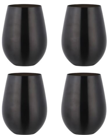 Buyer Star 304 Stainless Steel Wine Glasses Set of 4 - Large 17 oz Outdoor Stemless Wine Tumblers - 100% Unbreakable & Stemless Metal Drinking Cups for Home and Outdoors Dishwasher safe (Black)