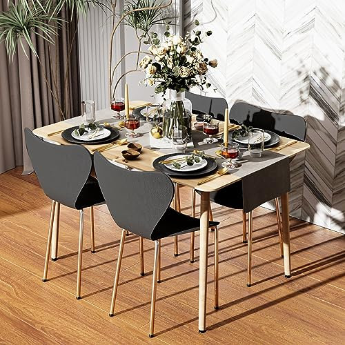 Lot 4 Chaise Salle à Manger Scandinave avec Dossier en Plastique et Pieds en Métal - Pour Salle à Manger, Bureau, Salon, Cuisine et Chambre à Coucher - Noir