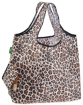 ECO CHIC Foldable Reusable Large Recycled Grocery Bags Lightweight Shopping Tote Bags with Storage Pouch (Leopard)