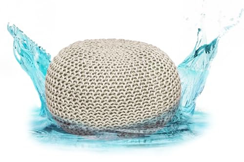 ELYFLAIR® Premium Sitzpouf wasserdicht Ø 55cm oder 45cm - Pouf für Outdoor und Indoor - Sitzhocker in Grobstrick-Optik für Garten, Terrasse, Pool - 100% recycelter Kunststoff (Lipizano, Ø45cm)