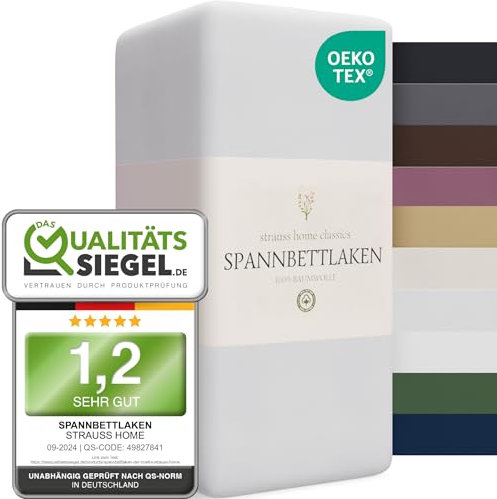 Strauss Home ® Jersey Spannbettlaken Spannbetttuch Bettlaken 100% Baumwolle 140x200-160x200 cm (Hellgrau)