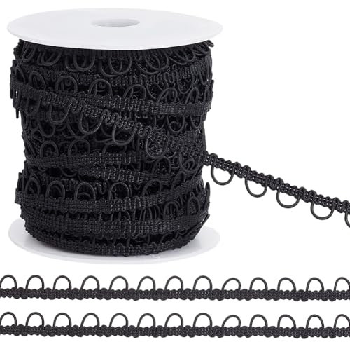 BENECREAT 22.5M Nylon Braided Trim with Elastic Button Loops, Black Corset Button Braid Cord Button Elastic Loop for Wedding Bridal Dress Decor Costume Crafts Sewing, 12mm